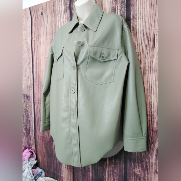 Artiza Wilfred Womens Sleek Green Leather Looking Jacket Size Xs - Picture 3 of 7